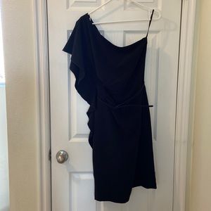 White House Black Market black one sleeve belted dress